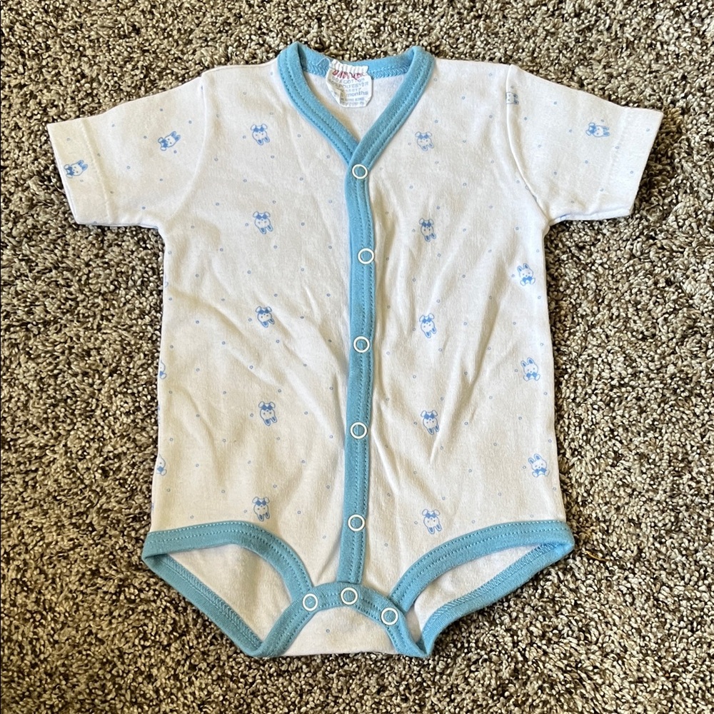 Vintage Baby Fair Blue and White Baby Onesie